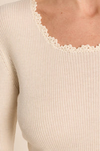 LACE COLLAR RIB KNIT SWEATER-CREAM-MOLLY BRACKEN