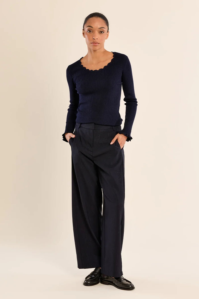 LACE COLLAR RIB KNIT SWEATER-NAVY BLUE-MOLLY BRACKEN