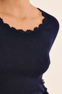 LACE COLLAR RIB KNIT SWEATER-NAVY BLUE-MOLLY BRACKEN