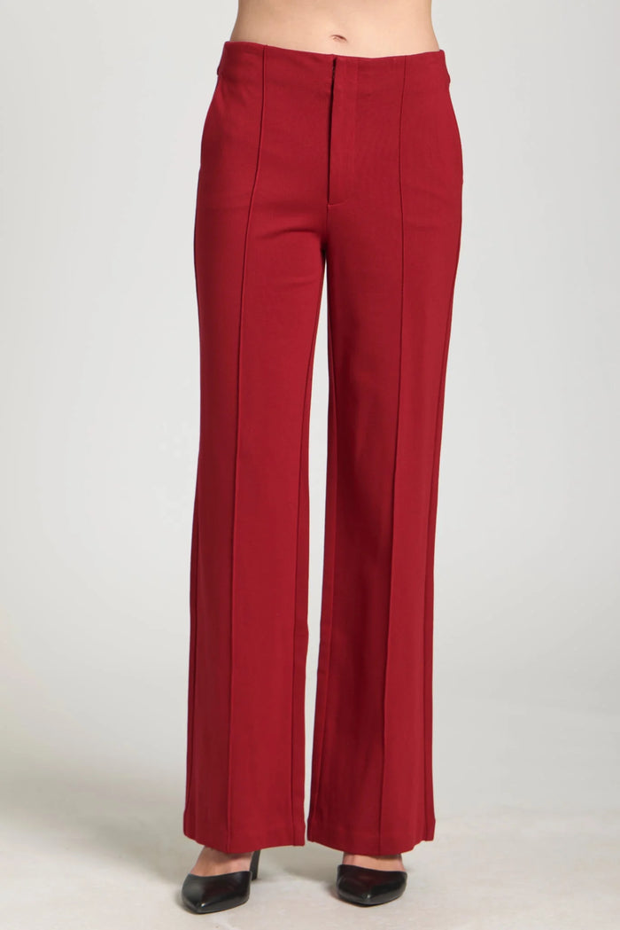 FRONT ZIP PANT WITH PIN TUCK-CHERRY-APNY