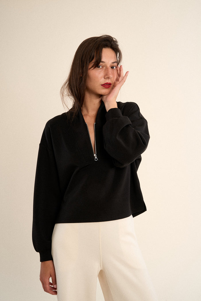 EDIE HALF SIP TOP-BLACK-GABRIELLE BY MOLLY BRACKEN