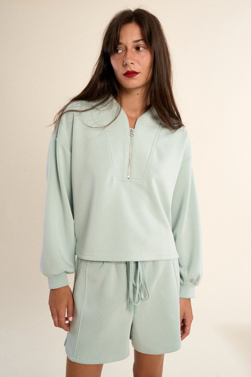 EDIE HALF SIP TOP-SAGE-GABRIELLE BY MOLLY BRACKEN