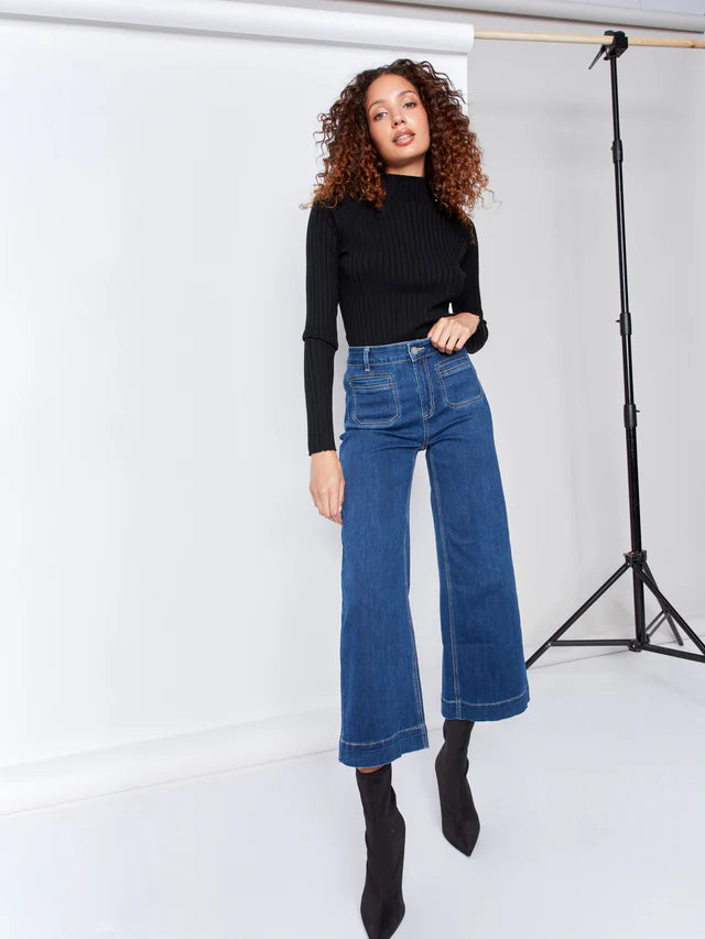 CROPPED FLARE PATCH POCKET JEAN-INDIGO-CHARLIE B