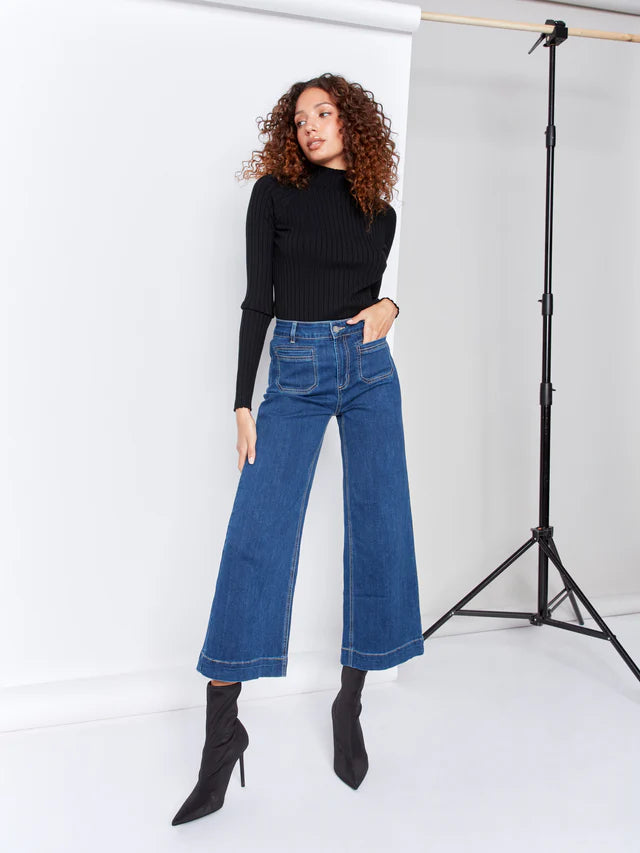 CROPPED FLARE PATCH POCKET JEAN-INDIGO-CHARLIE B