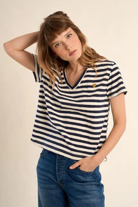 STRIPE V-NECK TEE W/HEART DETAIL-MOLLY BRACKEN