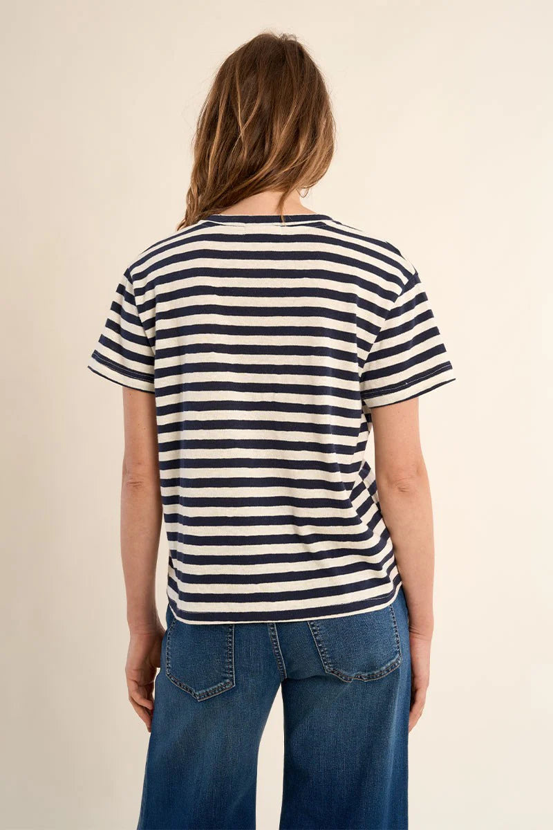 STRIPE V-NECK TEE W/HEART DETAIL-MOLLY BRACKEN