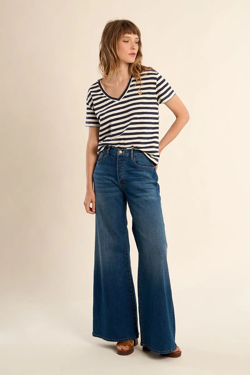 STRIPE V-NECK TEE W/HEART DETAIL-MOLLY BRACKEN