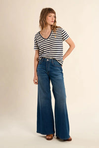 STRIPE V-NECK TEE W/HEART DETAIL-MOLLY BRACKEN