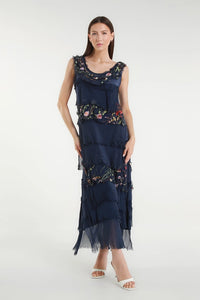 EMBROIDERED ALEENA SILK MAXI RUFFLE DRESS-ONE SIZE-TEES BY TINA