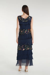 EMBROIDERED ALEENA SILK MAXI RUFFLE DRESS-ONE SIZE-TEES BY TINA