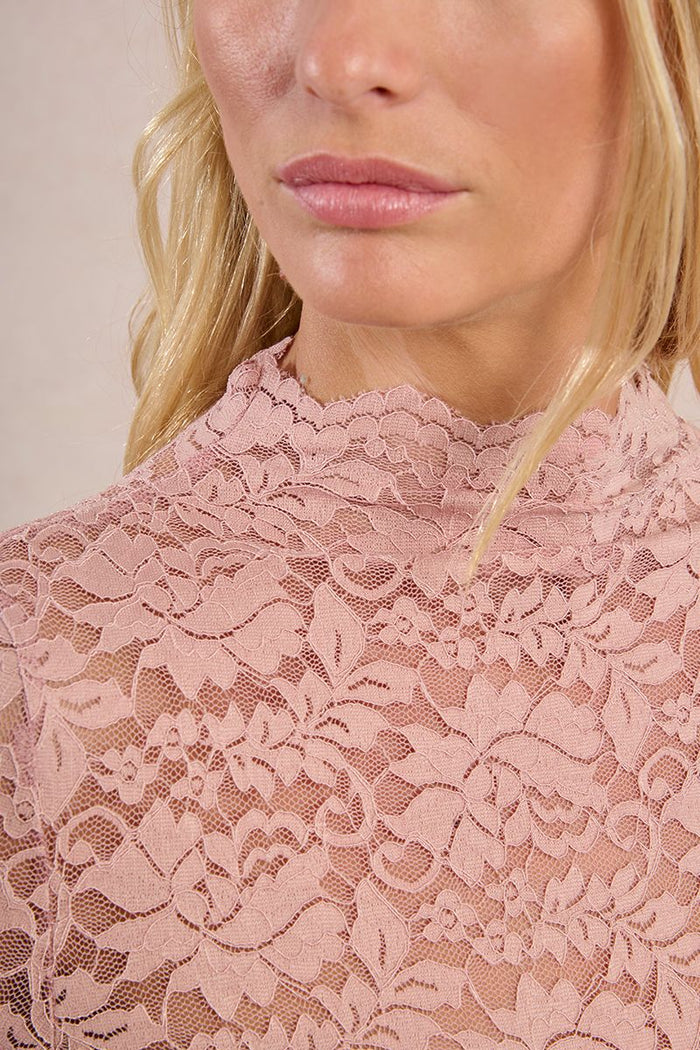 KNIT LACE LONG SLEEVE MOCK TOP-PINK-MOLLY BRACKEN