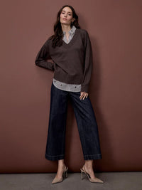L/S V-NECK FOOLER SWEATER-HEATHER COFFEE-CHARLIE B
