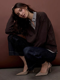 L/S V-NECK FOOLER SWEATER-HEATHER COFFEE-CHARLIE B