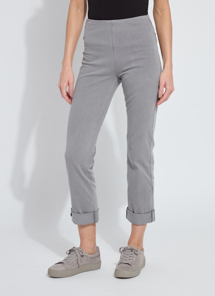 Front view of Ivy Grey Rolled Cuff Pants paired with grey sneakers