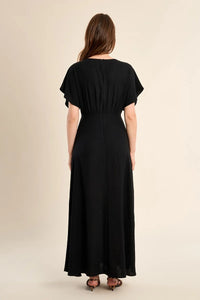 LONG V-NECK DRESS-BLACK-MOLLY BRACKEN
