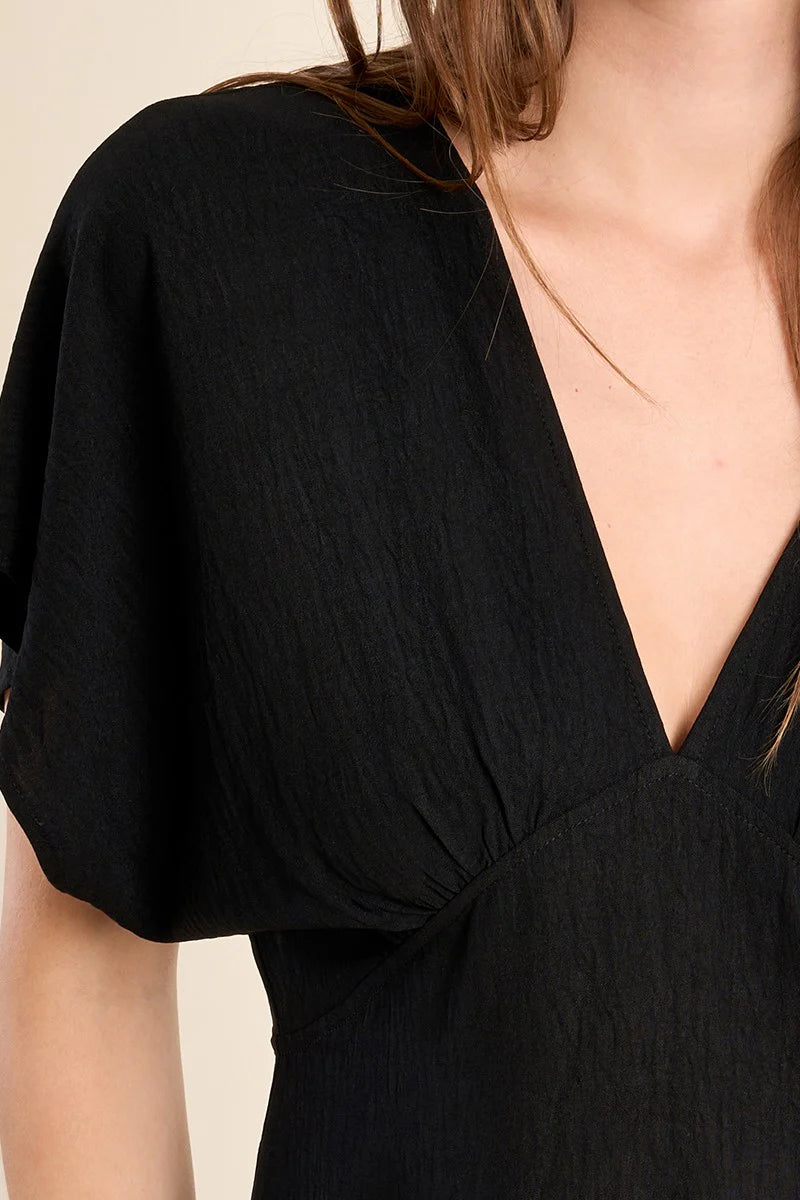 LONG V-NECK DRESS-BLACK-MOLLY BRACKEN