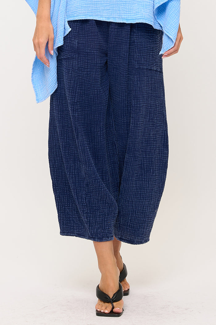 GAUZE BARREL PANT-MINERAL INDIGO-COTTON LANI