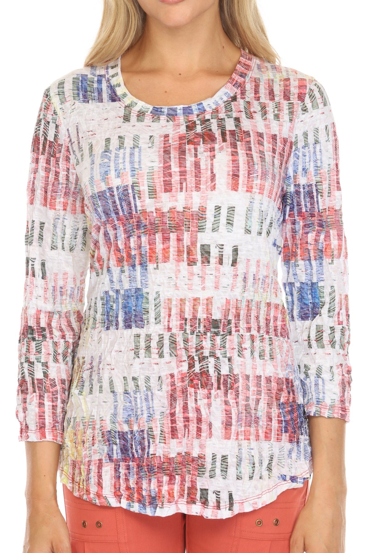 CANVAS PATCH ROUND NECK TOP-CARINE