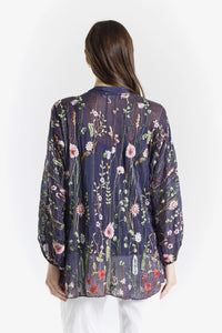 GARDEN VIOLA 3/4 SILK EMBROIDED BLOUSE-ONE SIZE-TEES BY TINA