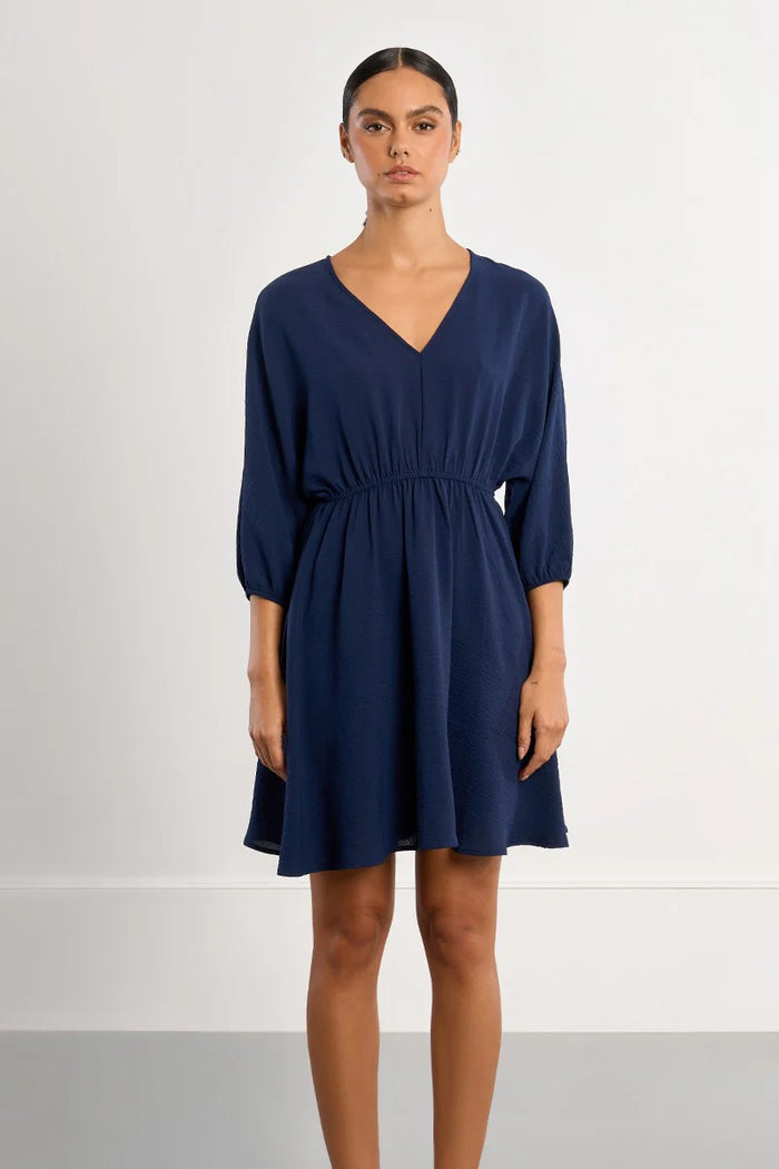 3/4 SLEEVE WOVEN DRESS-NAVY-MOLLY BRACKEN