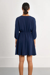 3/4 SLEEVE WOVEN DRESS-NAVY-MOLLY BRACKEN
