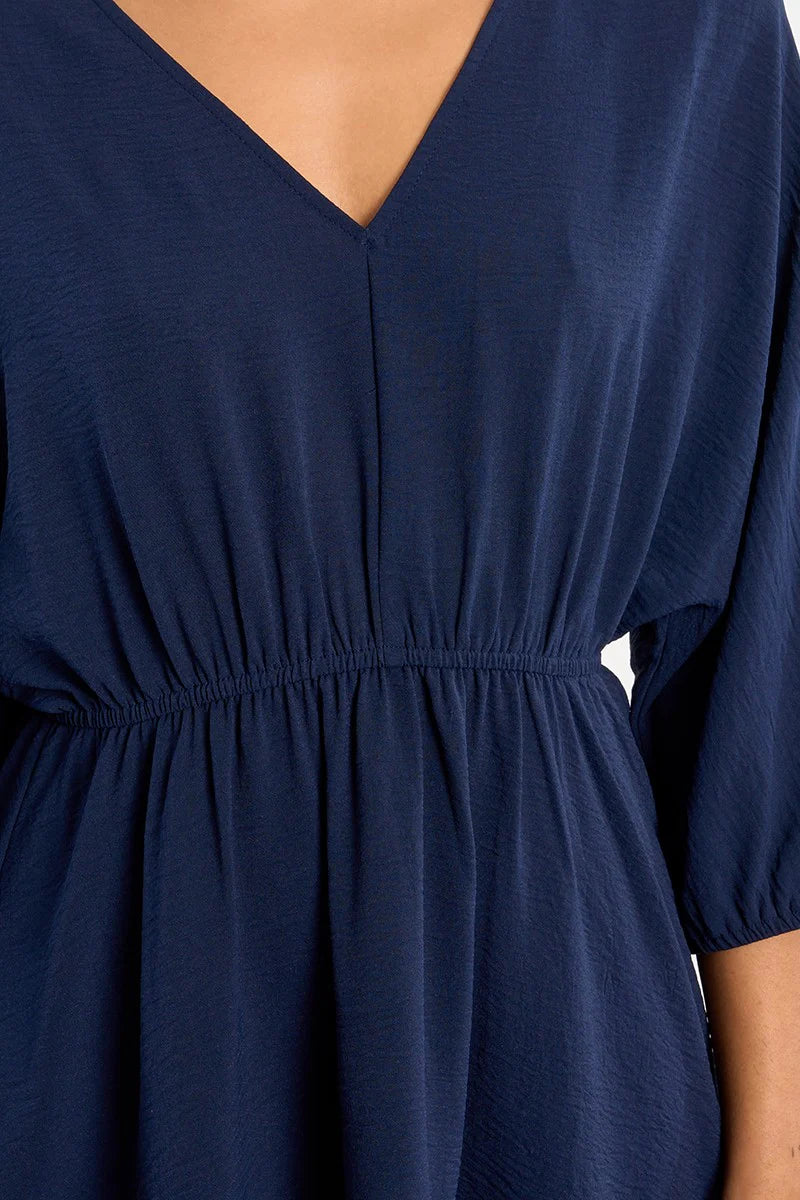 3/4 SLEEVE WOVEN DRESS-NAVY-MOLLY BRACKEN