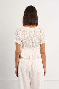 EYELET V-NECK PUFF BLOUSE-WHITE-MOLLY BRACKEN