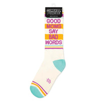 Gumball Poodle brand gym sock showing 'Good Moms Say Bad Words' design