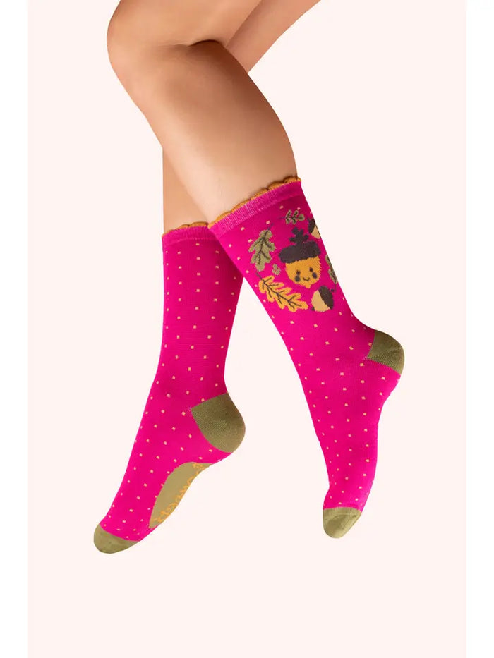 HAPPY ACORN ANKLE SOCKS-FUCHSIA-POWDER