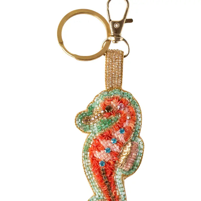 Beaded seahorse keychain with gold clasp and colorful sparkling beads