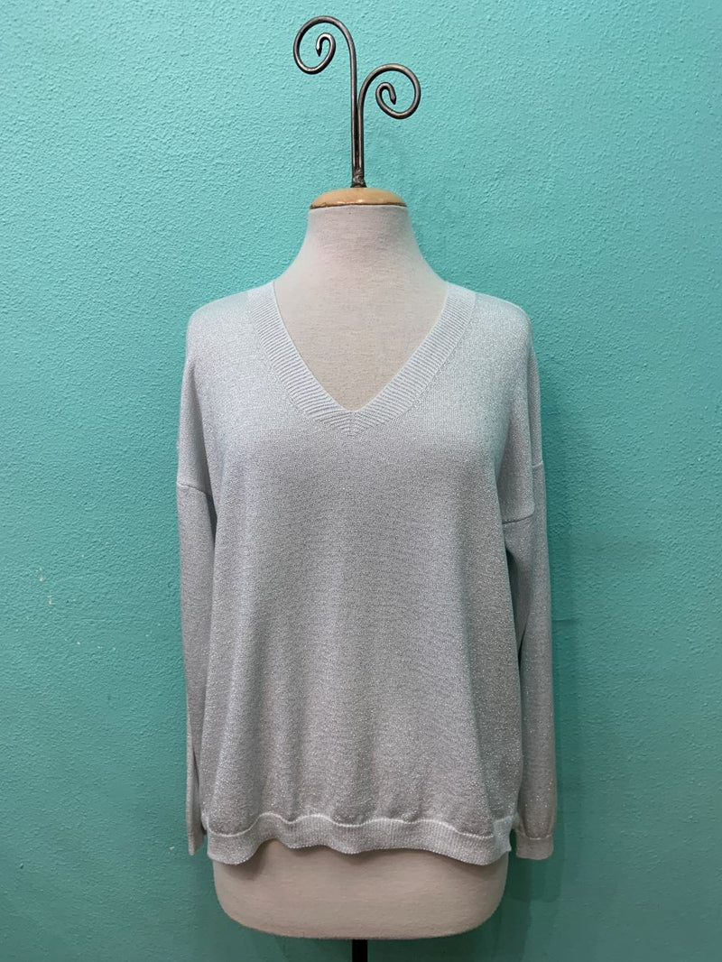 V-NECK SPARKLE SWEATER-WHITE-M MADE IN ITALY