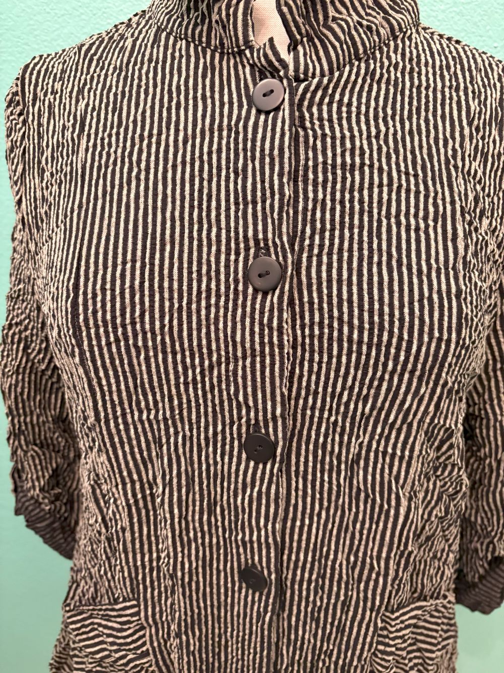 STRIPE BUTTON JACKET WITH ROLL TAB SLEEVE-MOONLIGHT