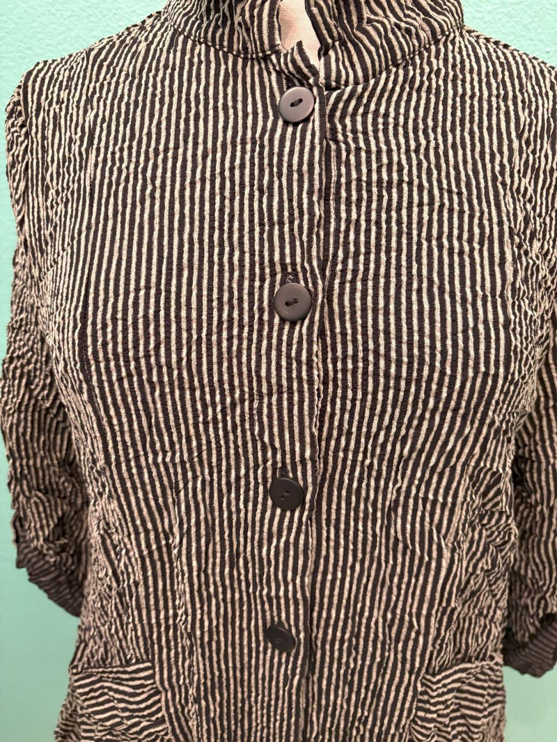 STRIPE BUTTON JACKET WITH ROLL TAB SLEEVE-MOONLIGHT