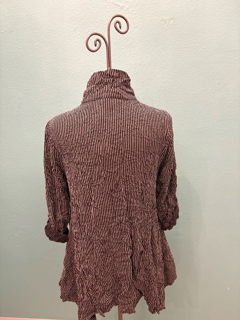 STRIPE BUTTON JACKET WITH ROLL TAB SLEEVE-MOONLIGHT