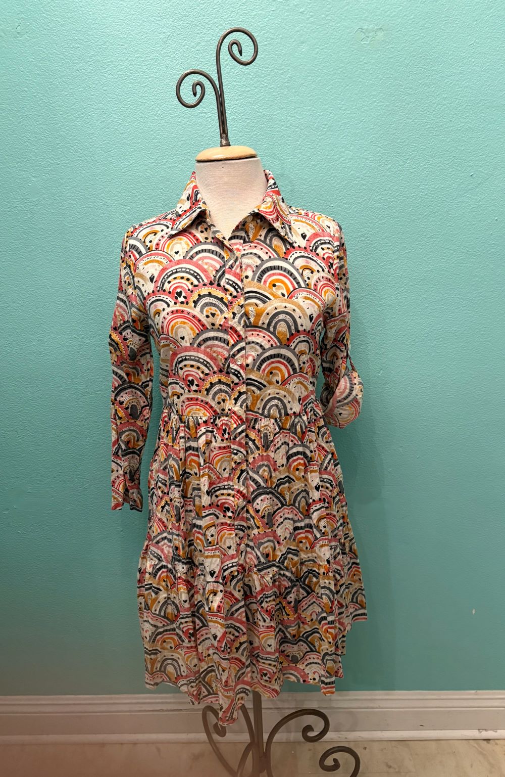 JUNE BUTTONDOWN PINK/GREY RAINBOW-DRESS ADDICT