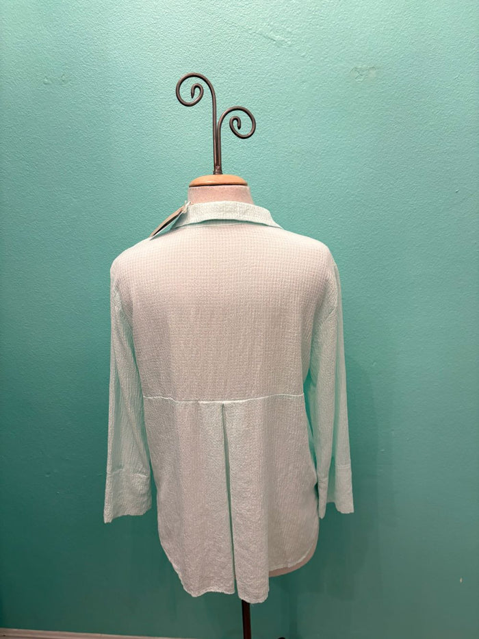 EASY CROP SHIRT CRINKLE CHECK-FOUNTAIN-CUT LOOSE