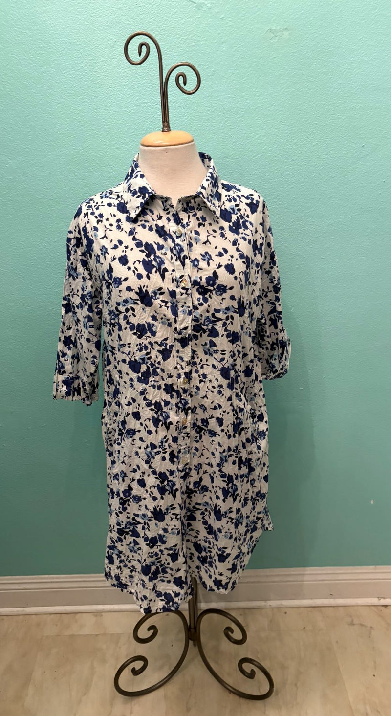 JIJI DRESS WHITE BLUE DITSY FLORAL-DRESS ADDICT
