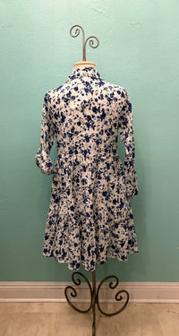JUNE BUTTONDOWN WHITE/BLUE DITSY FLORAL-DRESS ADDICT