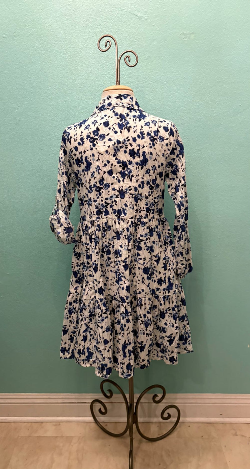 JUNE BUTTONDOWN WHITE/BLUE DITSY FLORAL-DRESS ADDICT
