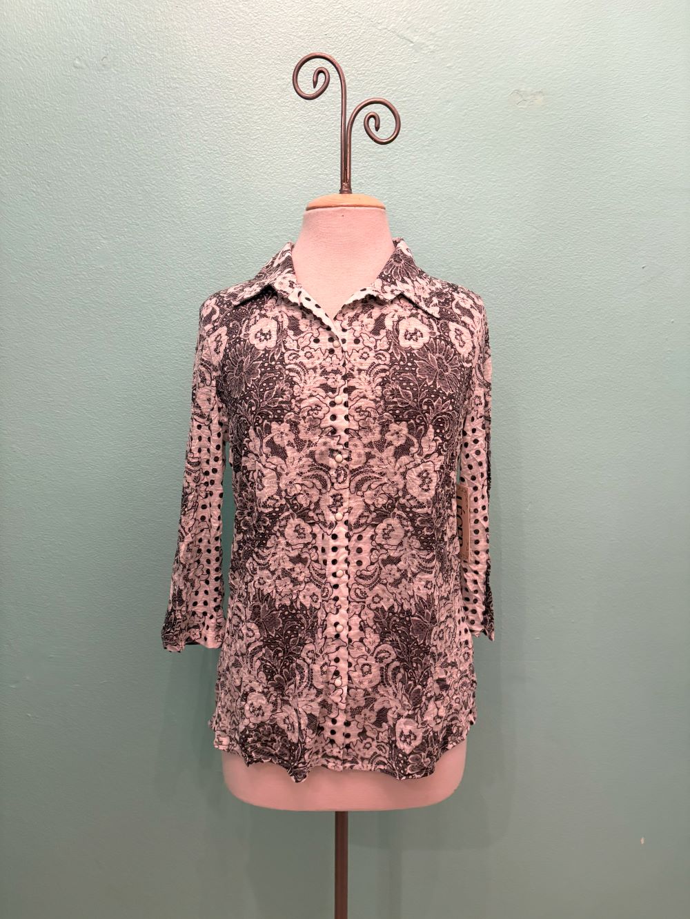 SERAFINA 3/4 SLEEVE SNAP SHIRT-LEGER