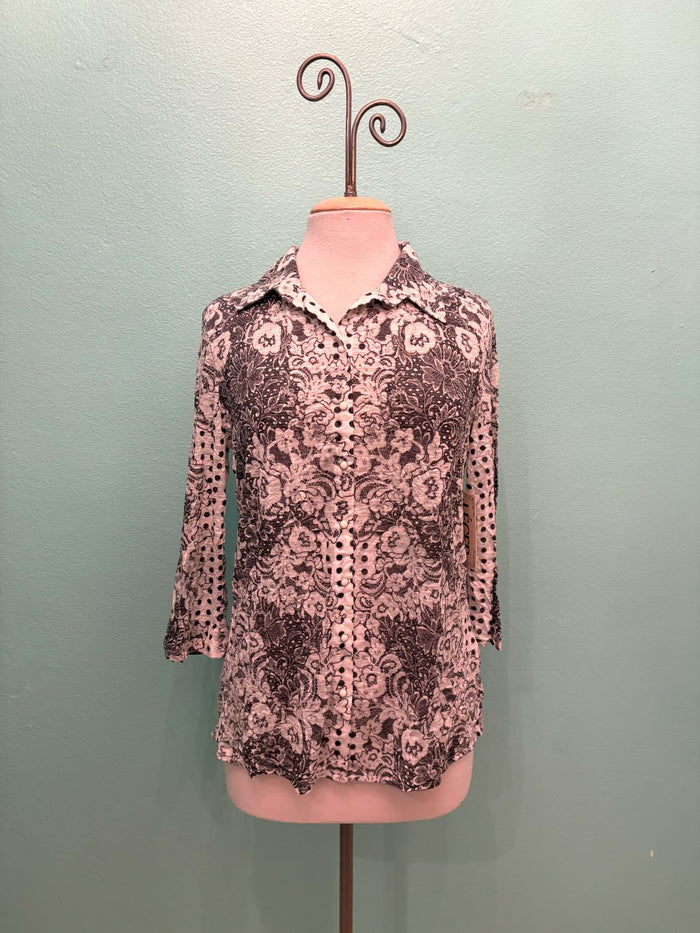 SERAFINA 3/4 SLEEVE SNAP SHIRT-LEGER