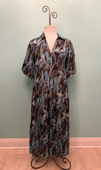 TEAL LEAF PRINT LONG TIER DRESS-APNY