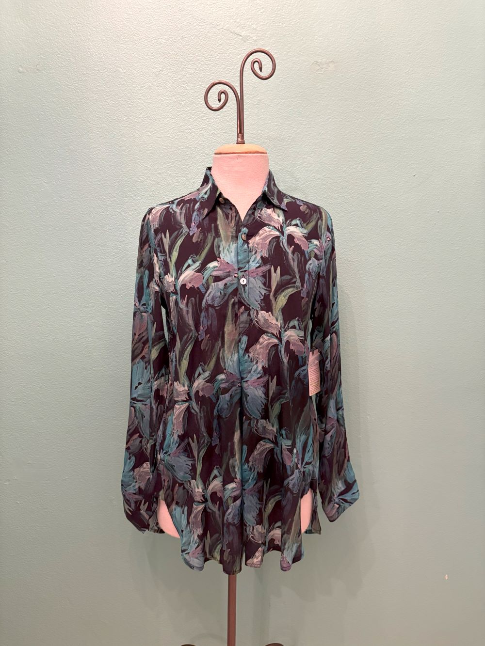 TEAL LEAF HALF BUTTON-UP PULLOVER TUNIC-APNY