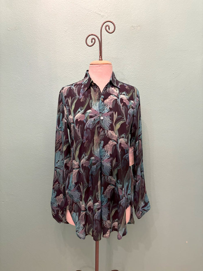 TEAL LEAF HALF BUTTON-UP PULLOVER TUNIC-APNY