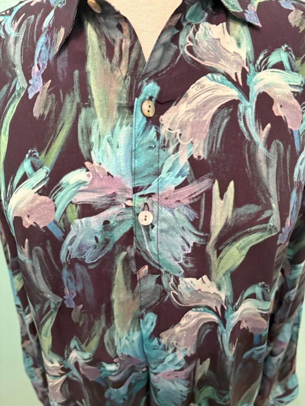 TEAL LEAF HALF BUTTON-UP PULLOVER TUNIC-APNY