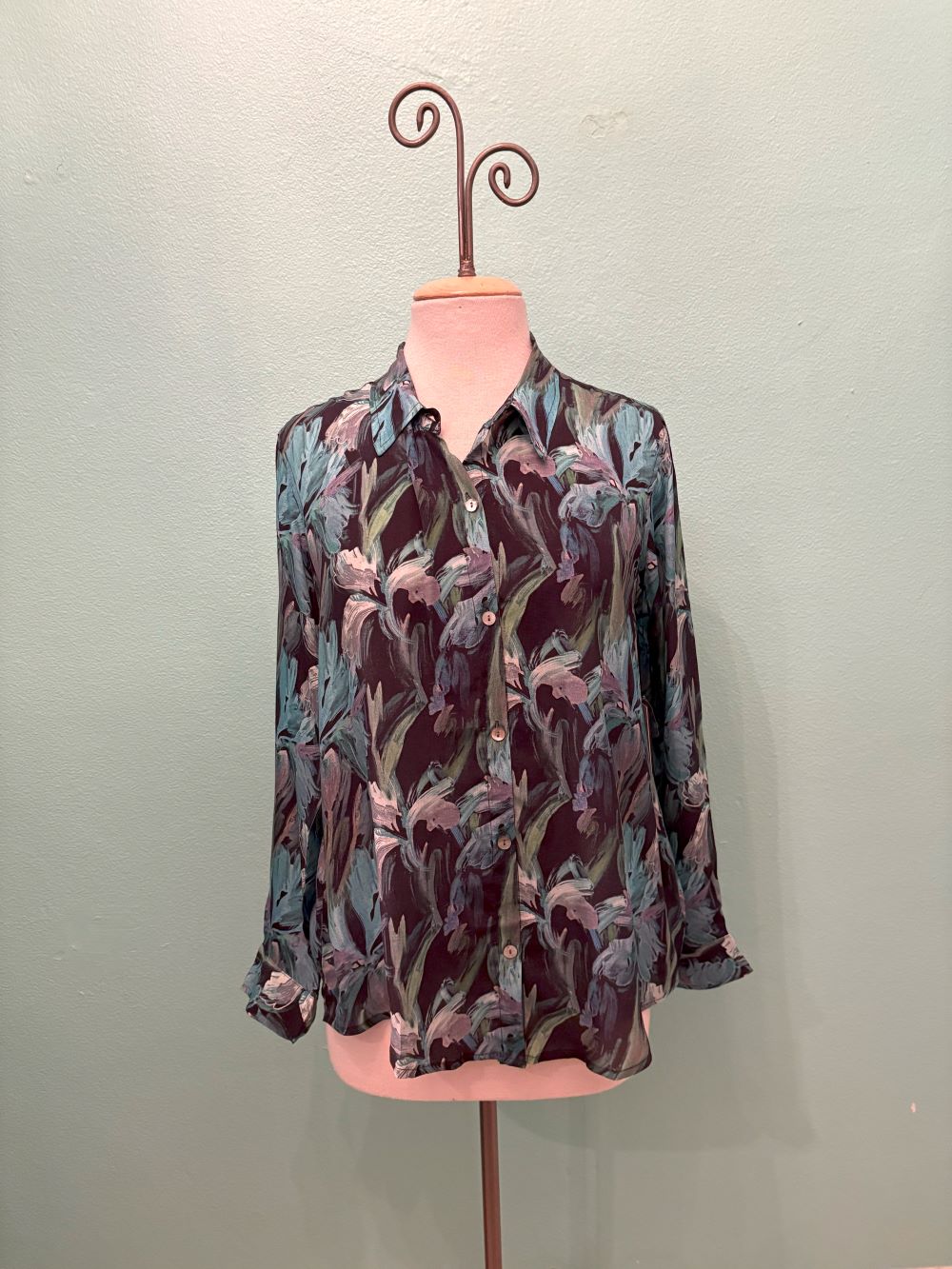 TEAL LEAF BUTTONDOWN BLOUSE-APNY