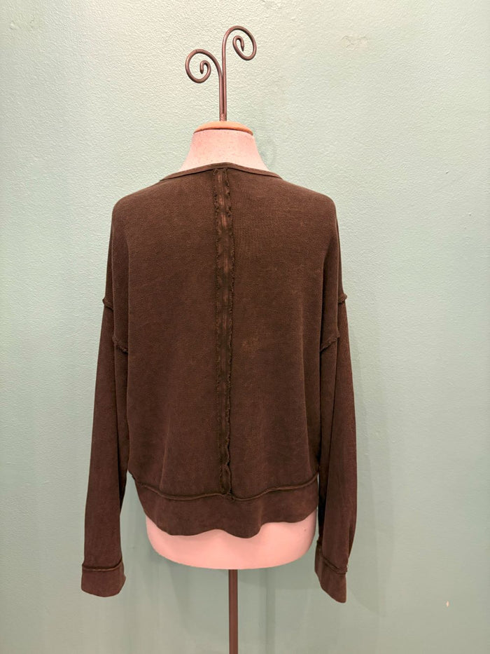 V-NECK CREW SWEATSHIRT-MINERAL OLIVE-COTTON LANI