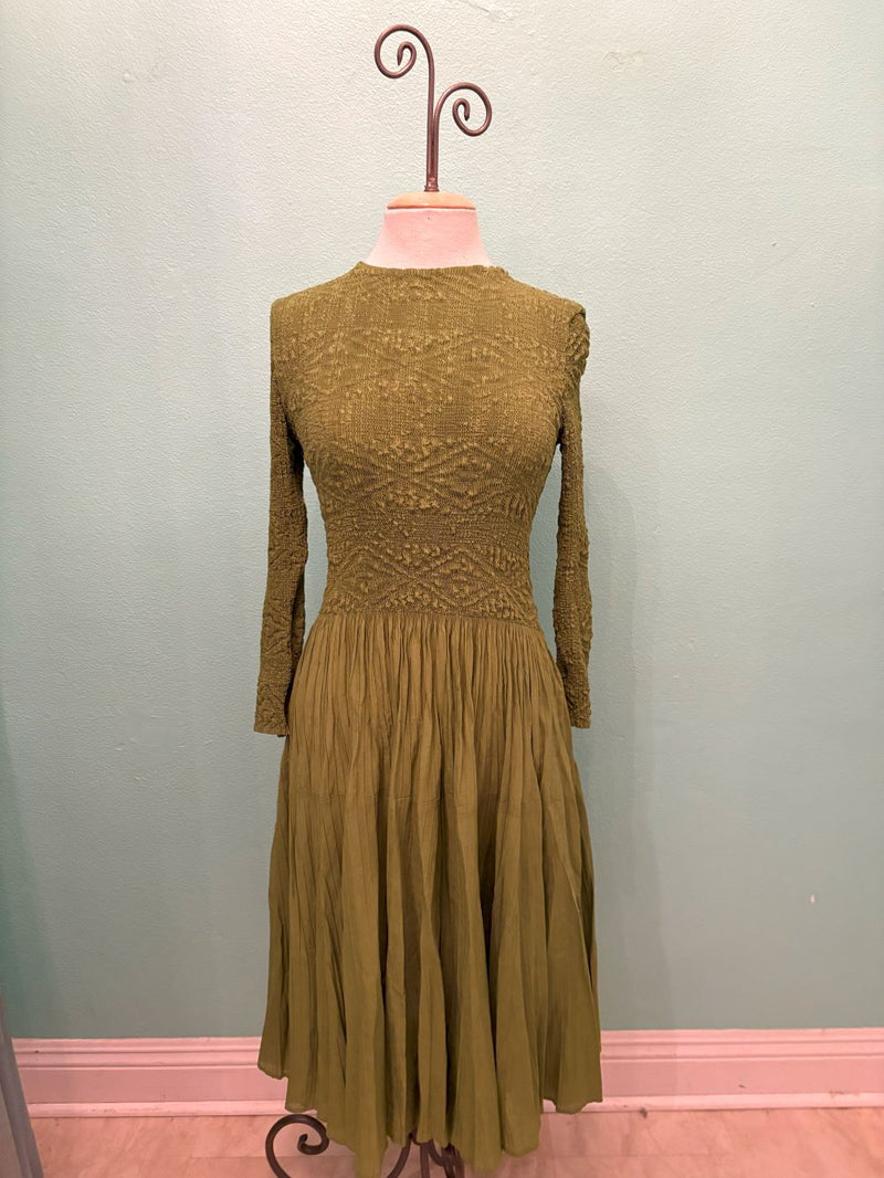 LONG SLEEVE CRINKLE DRESS-VANITE COUTURE