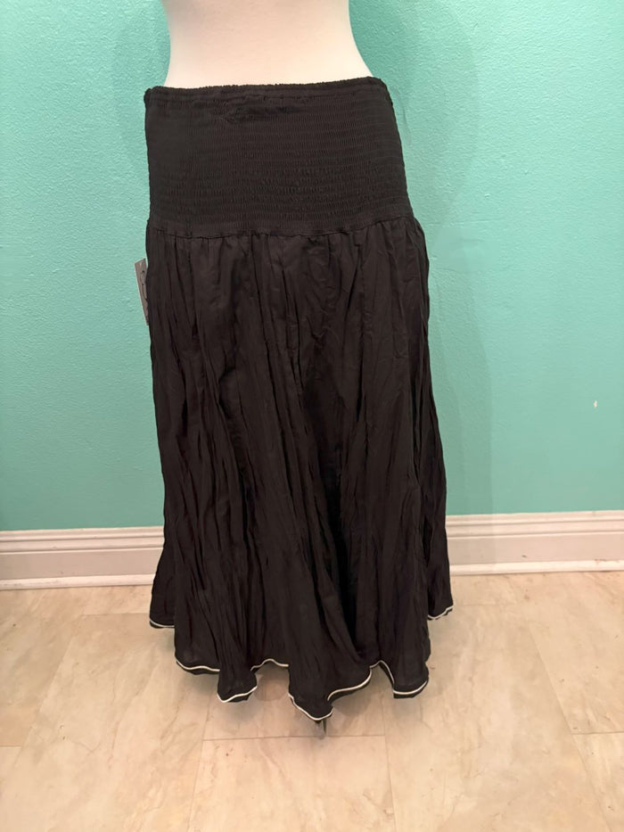 PIN STRIPE BLACK CRINKLE BELL SKIRT-DRESS ADDICT