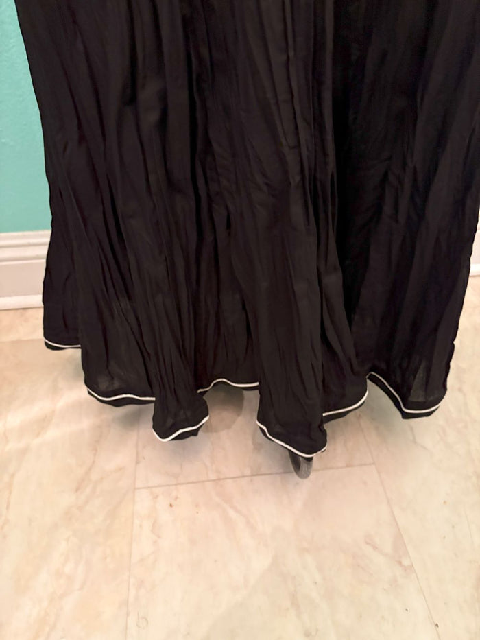 PIN STRIPE BLACK CRINKLE BELL SKIRT-DRESS ADDICT